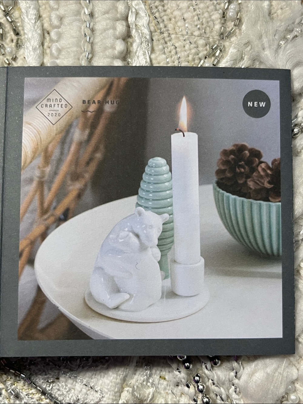 NIB Dottir Nordic Design Winter Stories Bear Hug Porcelain Candle Holder - Picture 10 of 10
